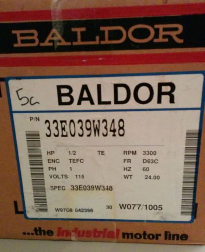New Baldor 1/2 HP TE Single Phase 3300 RPM D63C Frame Industrial Motor
