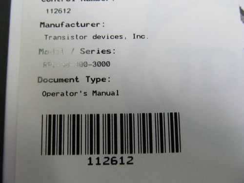 TRANSISTOR DEVICES RPL-50-300-3000 Dynaload Operator&#039;s manual