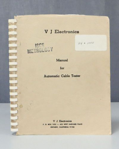 V J Electronics Automatic Cable Tester Operation &amp; Maintenance Manual