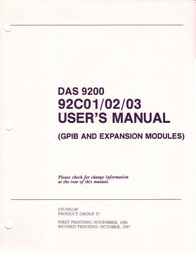 Tektronix (Tek) DAS9200 92C01, 92C02, &amp; 92C03 Instruction Manual, 070-5962-00