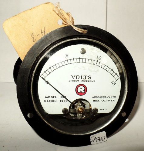 Vintage Marion Electric Round Panel DC Voltmeter Volt Meter 0-1.5 VDC