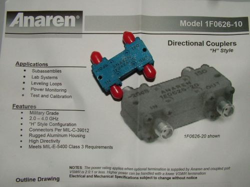 DIRECTIONAL COUPLER 2 - 4GHz H STYLE MIL-E-5400 MILITARY GRADE 1FD626-10