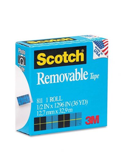 3M Removable Tape, 1&#034; Core,1/2&#034;X1296&#034;, Transparent Pac Of 2