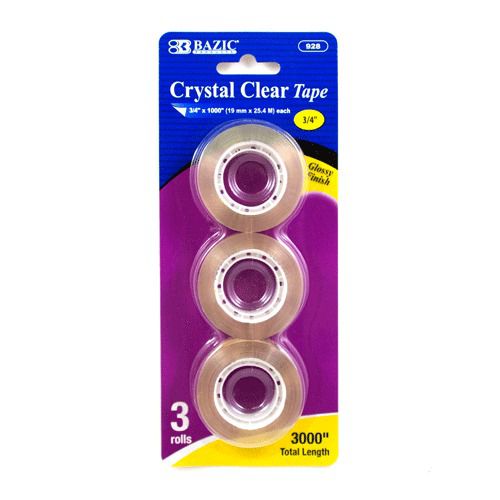 BAZIC 3/4&#034; X 1000&#034; Crystal Clear Tape Refill (3/Pack), Case of 12