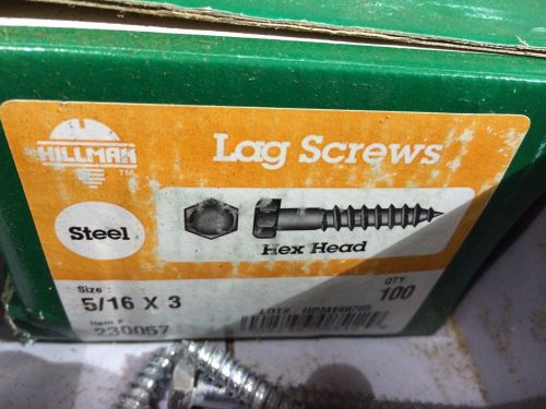 Lot of 100 steel hex lag screw bolt 5/16 x 3&#034; zinc plated hex head hillman for sale
