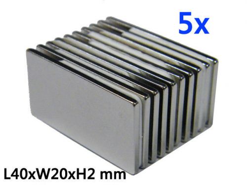 5pcs Super Strong Neodymium Rare Earth N 38 Magnet Nickel Coating H40xL20xH2