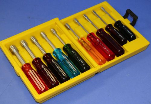 (1) used xcelite hs-6-18 10-piece inch sizes nut driver set 3/16&#034; - 9/16&#034; for sale
