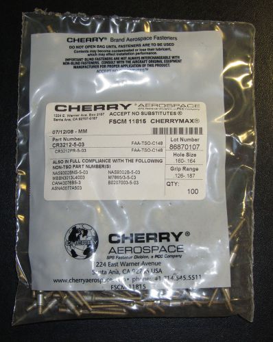 NEW Cherry Aerospace CR3212-5-03 CherryMAX 100° Flush Head Blind Rivet Qty. 100