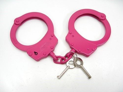 UZI Pink Double Locking Steel POLICE Chain Handcuffs Cuffs + Keys New!