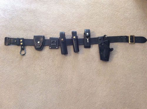 Police duty belt sz36 &amp; holster, pepper spray cases, hand cuff and baton holders for sale