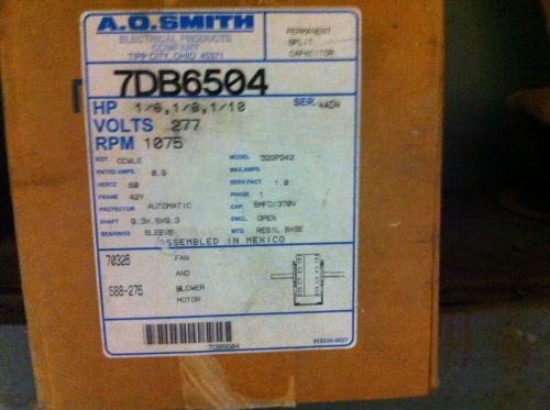 A O Smith Double Shafted Blower Motor  277 Volt 1075 Rpm 7Db6504