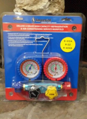 Imperial 644c deluxe 4 valve r-22, r-404a, r410a manifold gauges freon 60&#034; hoses for sale