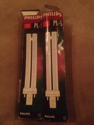 PHILIPS 2 Tube Compact Light Bulb PL-S  9W 27 2 Pin NEW (qty 2) G23