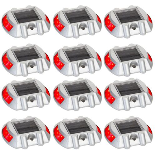 12 Pack Red Solar Power LED Road Stud Driveway Pathway Stair Deck Dock Lights