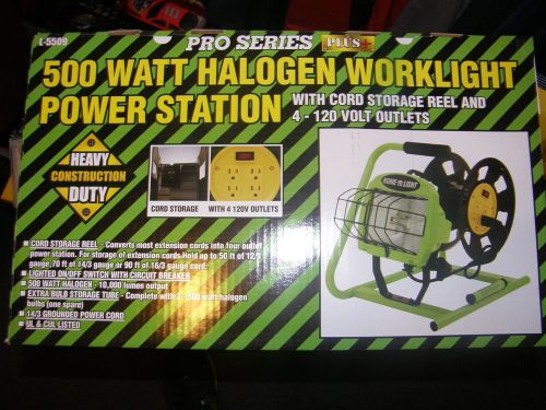 Halogen work light and cord storage reel with 4-outlet power station for sale