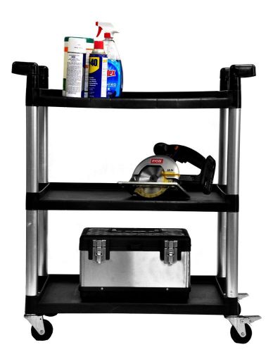 Utility cart shelf rolling dolly heavy duty rubbermaid commercial service black for sale