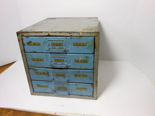 Vintage 4 Drawer Metal Small Parts Storage Bin Cabinet Industrial 10&#034;X10&#034;x11 1/2