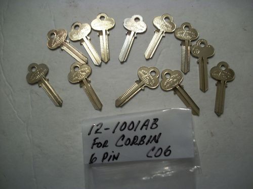 Locksmith LOT - 12 Key Blanks For CORBIN, A1001AB, CO6, 6 Pin, Uncut