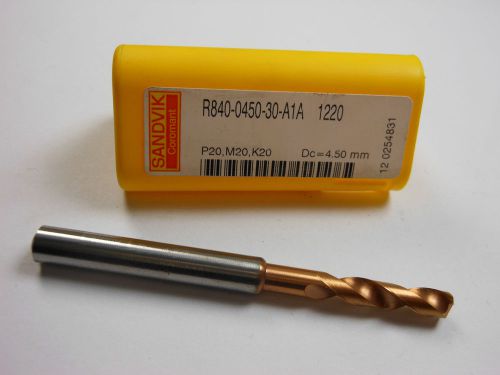 Sandvik carbide coolant fed drill 4.50mm r840-0450-30-a1a 1220 &lt;1465b&gt; for sale