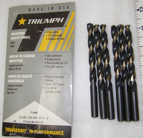 6 ea 23/64&#034; jobber drill bits triumph c07990  usa made   ((q12)) for sale