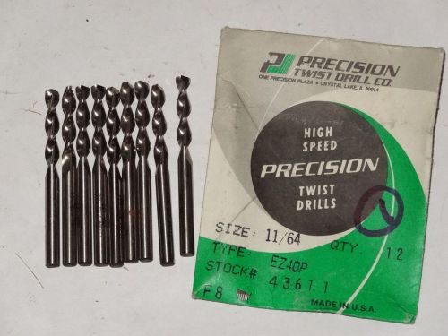 9x ptd 11/64&#034; ez40p screw machine hss 135° precision parabolic twist drills usa for sale