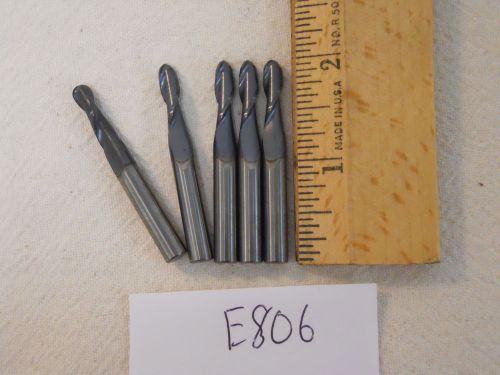 5 NEW 6 MM SHANK CARBIDE ENDMILLS. 2 FLUTE. BALL. COATED MADE IN THE USA  {E806}