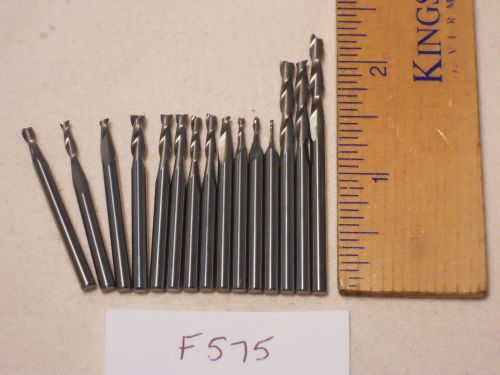 15 NEW 1/8&#034; SHANK CARBIDE END MILLS. 2 FLUTE.  SOME LONGS. USA MADE {F575}