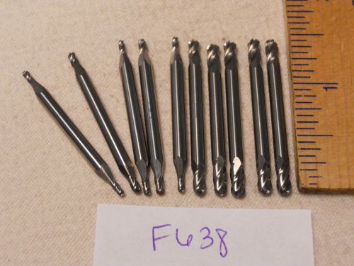 10 NEW 1/8&#034; SHANK CARBIDE END MILLS. 4 FLUTE. DOUBLE END. BALL. USA MADE {F638}