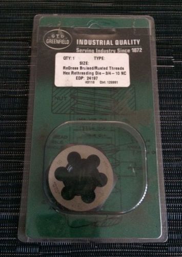 Redress bruised/rusted threads greenfield hex rethreading die 3/4 -10 nc 24197 for sale