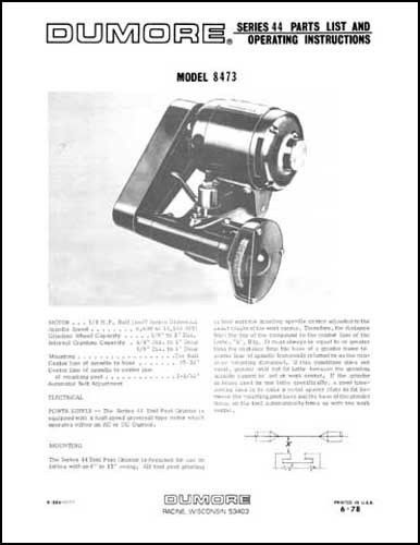Dumore Series 44 Tool Post Grinder Manual