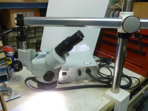 Meiji EMZ Stereo Inspection Microscope, 0.7 – 4.5 Mag, Mounted on a C Arm, L791