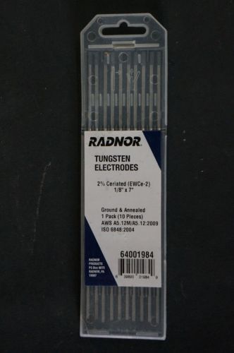 Radnor 64001984 1/8&#034; x 7&#034; ground finish 2% ceriated tungsten electrode 10pk for sale