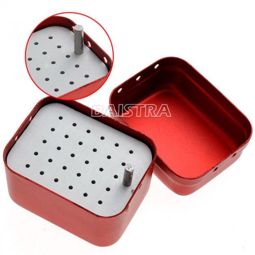 30 Holes Dental Aluminium Autoclave Bur Disinfection Box For High Speed Bur Red