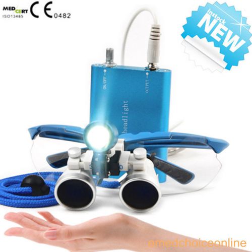 Fashion Sky-blue Dental Surgical Medical Binocular Loupes 3.5X 420mm + LED Lamp