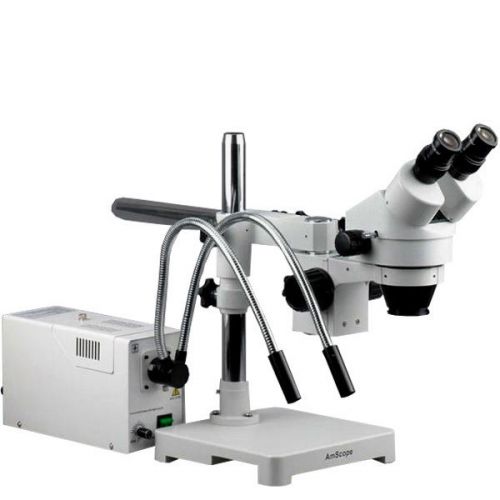 7X -45X Stereo Zoom Microscope on Boom w Fiber Optic Gooseneck Light