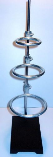 5 x 8 cast iron laboratory stand + 3 rings. sturdy lab ring stand for sale