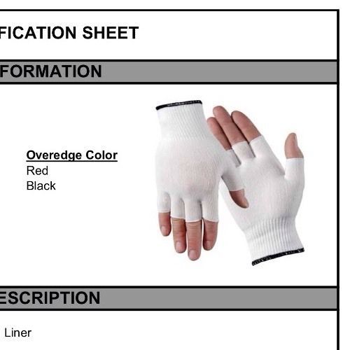 Cleanroom Glove Liners Half Finger Style 24 Per Pack Mens M006M.WLC