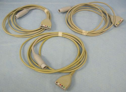 Lot of 3 datascope 3/5 lead ecg patient cables #0012-00-1255-01 for sale