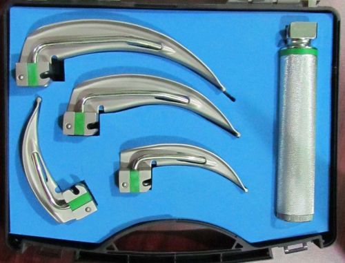 Fiberoptic laryngoscope set with 4 blades &amp; handle in case  labgo for sale