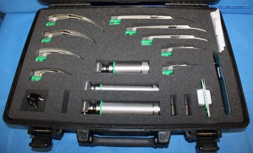 Welch allyn fiber optic laryngoscope set 3 handles mil-5062 pelican case for sale