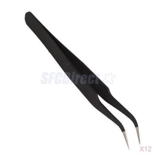 12x stainless steel anti-magnetic antistatic curved tips tweezer jewelry tool for sale