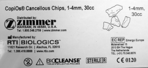 Zimmer CopiOs Cancellous Chips 1-4mm 30cc 00-1105-070-16