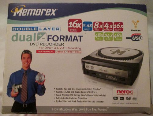 MEMOREX,DUAL FORMAT,DVD RECORDER,DOUBLE LAYER 16X, USB 2.0 IEEE1394 NIB