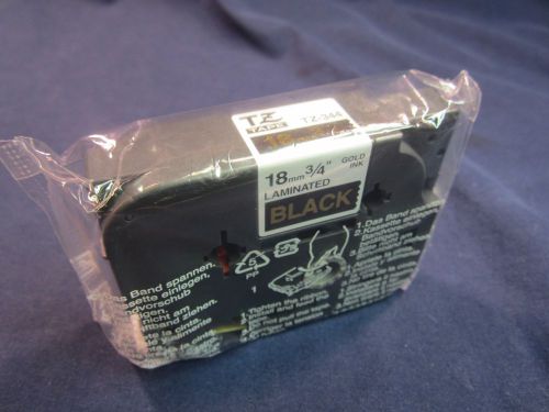 Brother P-Touch Label Maker Tape TZ-344 3/4&#034; Gold on Black Free USA Shipping