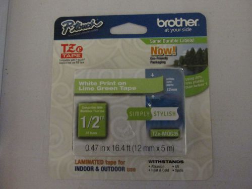 Brother TZeMQG35  P-Touch Label Tape TZe-MQG35 1/2&#034; White/Lime Gr Free Shipping