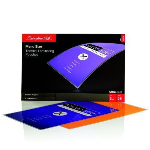 GBC Menu Size Thermal Laminating Pouches #3200579 25 Ct Ultra Clear 3mil
