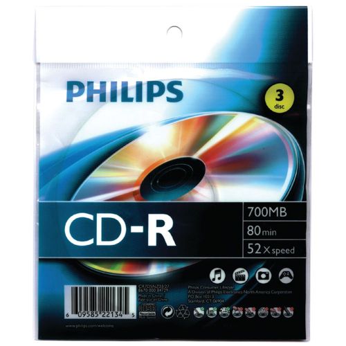 PHILIPS CR7D5NZ03/27 700MB 80-Minute 52x CD-Rs with Foil Wrap, 3 pk