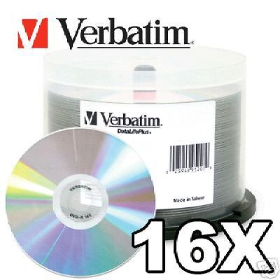 50 verbatim 95203 16x dvd-r silve shiny thermal printable blank recordable dvd for sale