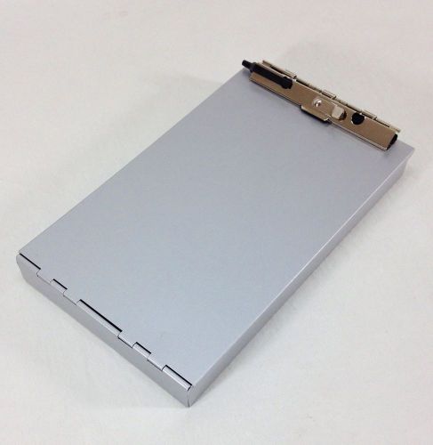 Aluminum 6&#034;x9&#034; memo pad clipboard / storage box forms pads books flip lid silver for sale