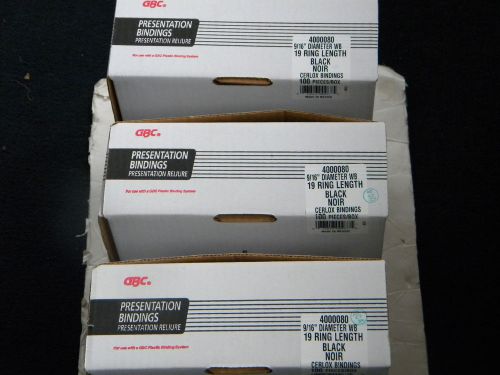 THREE NEW BOXES  ( 300 )  9/16&#034;  GBC  PLASTIC BINDING - BLACK -